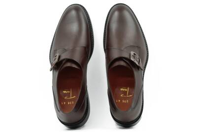 Hakiki Antik Deri Kösele Taban Yan Toka Detaylı Klasik Erkek Ayakkabı - 5