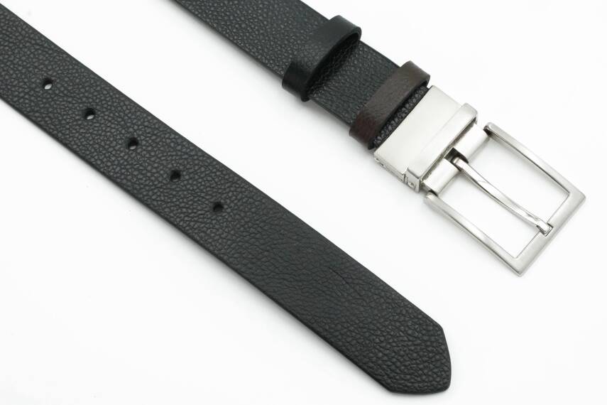  Hakiki Floter Deri Siyah-Kahverengi Çift Taraflı Klasik Erkek Kemer - Tuna KMR201 - 2