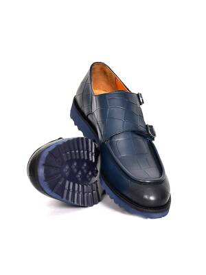 Hakiki Kroko Baskı Deri EVA Taban Çift Toka Detaylı Erkek Ayakkabı - 2