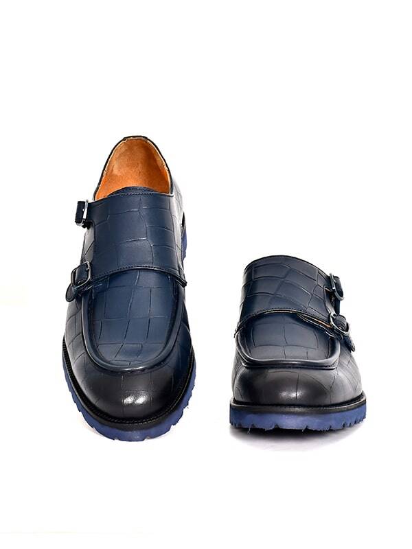 Hakiki Kroko Baskı Deri EVA Taban Çift Toka Detaylı Erkek Ayakkabı - 3