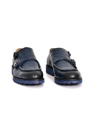 Hakiki Kroko Baskı Deri EVA Taban Çift Toka Detaylı Erkek Ayakkabı - 4