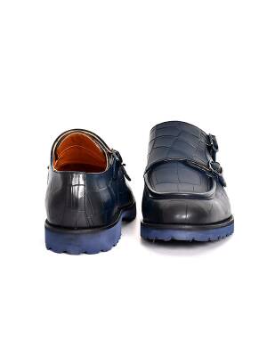 Hakiki Kroko Baskı Deri EVA Taban Çift Toka Detaylı Erkek Ayakkabı - 5