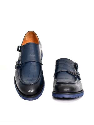 Hakiki Kroko Baskı Deri EVA Taban Çift Toka Detaylı Erkek Ayakkabı - 6