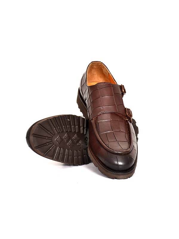 Hakiki Kroko Baskı Deri EVA Taban Çift Toka Detaylı Erkek Ayakkabı - 11