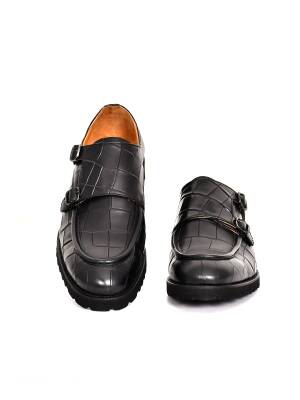 Hakiki Kroko Baskı Deri EVA Taban Çift Toka Detaylı Erkek Ayakkabı - 15