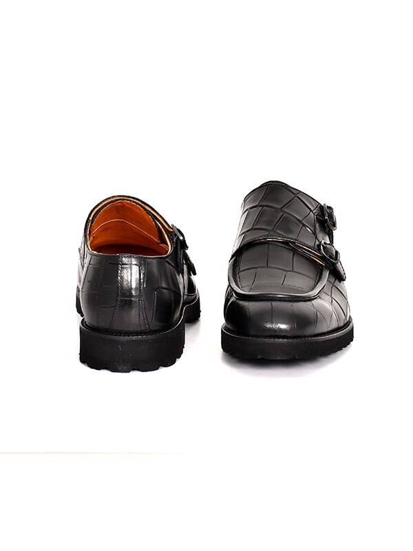 Hakiki Kroko Baskı Deri EVA Taban Çift Toka Detaylı Erkek Ayakkabı - 17