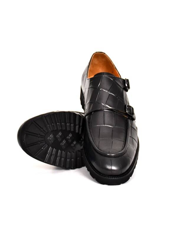 Hakiki Kroko Baskı Deri EVA Taban Çift Toka Detaylı Erkek Ayakkabı - 18