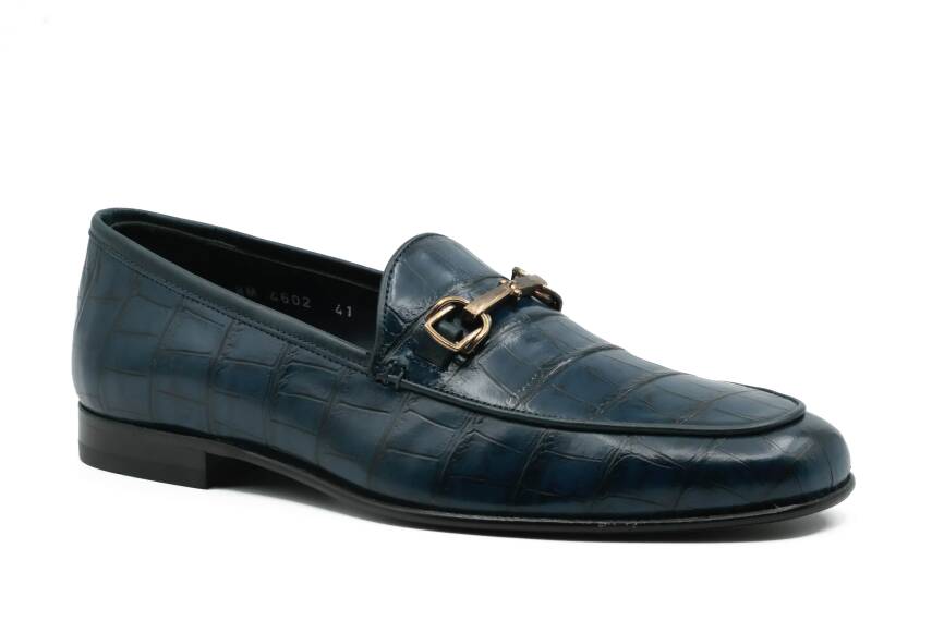 Hakiki Kroko Baskı Deri Kauçuk Enjeksiyon Kösele Taban Erkek Ayakkabı - Tuna K4602 - 2