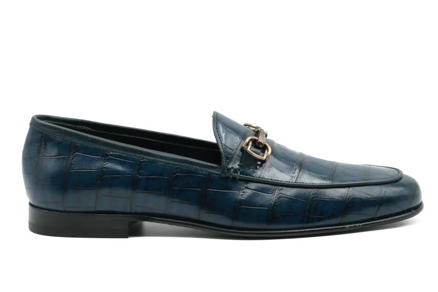 Hakiki Kroko Baskı Deri Kauçuk Enjeksiyon Kösele Taban Erkek Ayakkabı - Tuna K4602 - 1