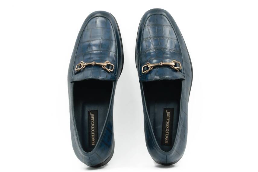 Hakiki Kroko Baskı Deri Kauçuk Enjeksiyon Kösele Taban Erkek Ayakkabı - Tuna K4602 - 5