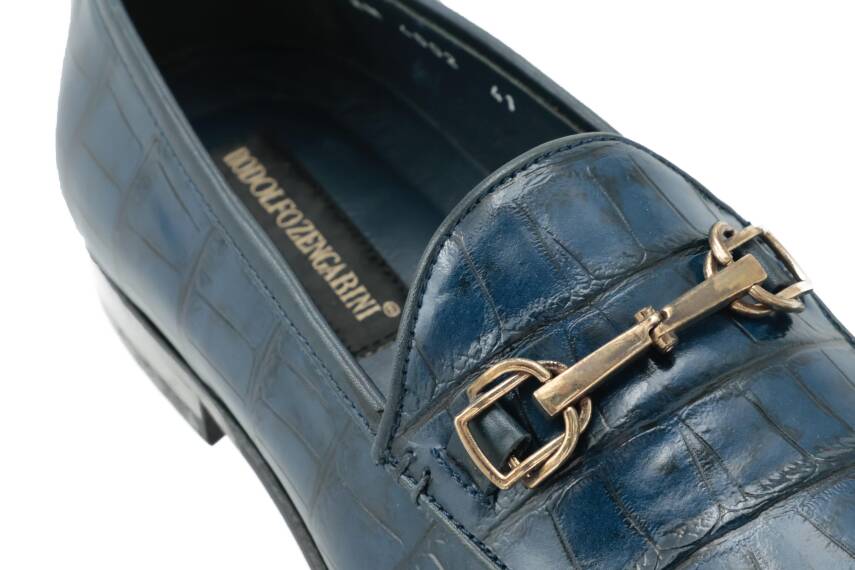 Hakiki Kroko Baskı Deri Kauçuk Enjeksiyon Kösele Taban Erkek Ayakkabı - Tuna K4602 - 6