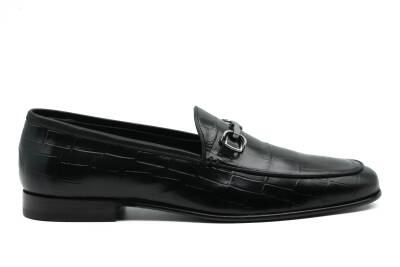 Hakiki Kroko Baskı Deri Kauçuk Enjeksiyon Kösele Taban Erkek Ayakkabı - Tuna K4602 - 7