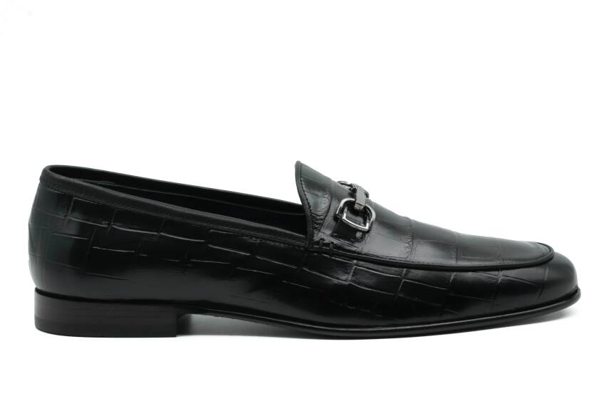 Hakiki Kroko Baskı Deri Kauçuk Enjeksiyon Kösele Taban Erkek Ayakkabı - Tuna K4602 - 7