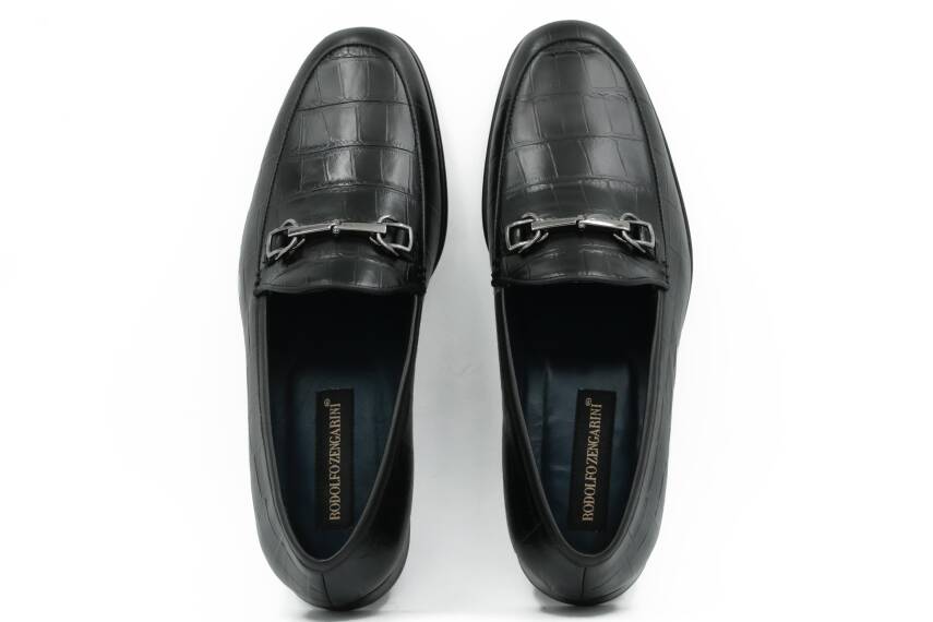 Hakiki Kroko Baskı Deri Kauçuk Enjeksiyon Kösele Taban Erkek Ayakkabı - Tuna K4602 - 11