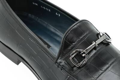 Hakiki Kroko Baskı Deri Kauçuk Enjeksiyon Kösele Taban Erkek Ayakkabı - Tuna K4602 - 12